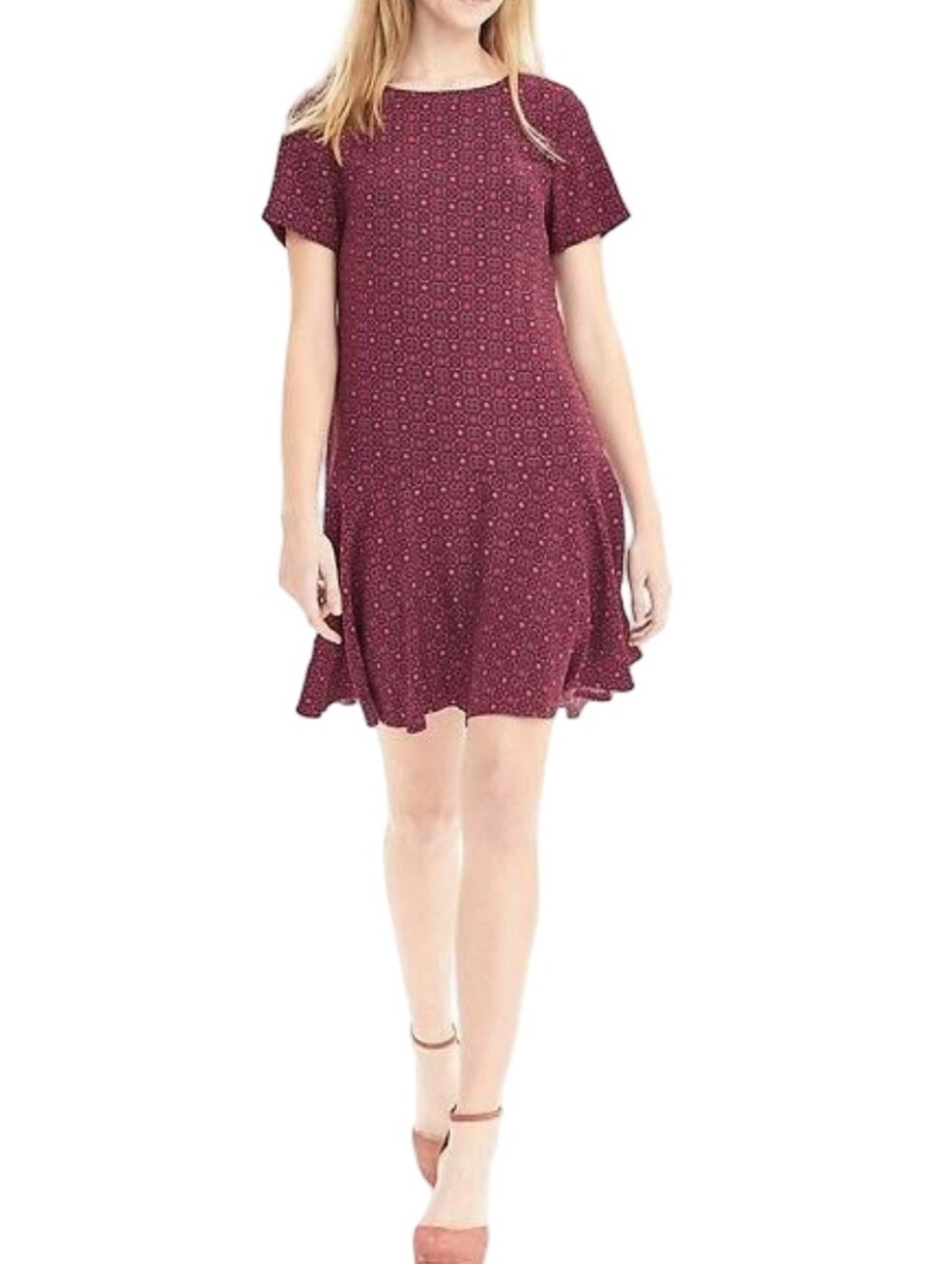 Banana Republic Burgundy Geometric Medallion Drop Waist Flounce Short Dress Sz 4